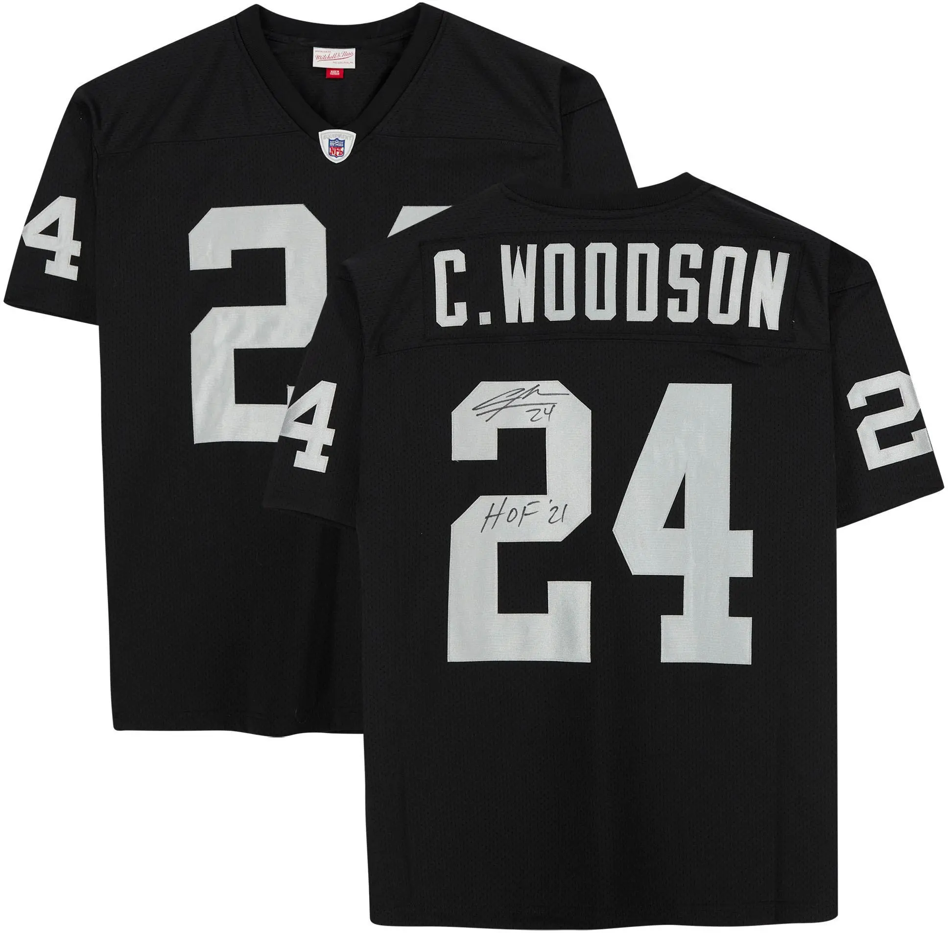 Charles Woodson Las Vegas Raiders Autographed Mitchell & Ness Black Authentic Jersey with "HOF 21" Inscription - Fanatics Authentic Certified