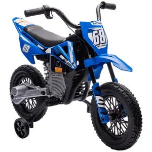 12V Kids Electric Dirt Bike with Twist Grip Throttle, Training Wheels, Rear Suspension & Music, Blue