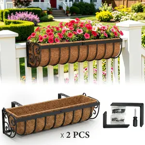 VOXOR 24" Metal Window Box Planters with Adjustable Brackets, Black, 2~3-Pack
