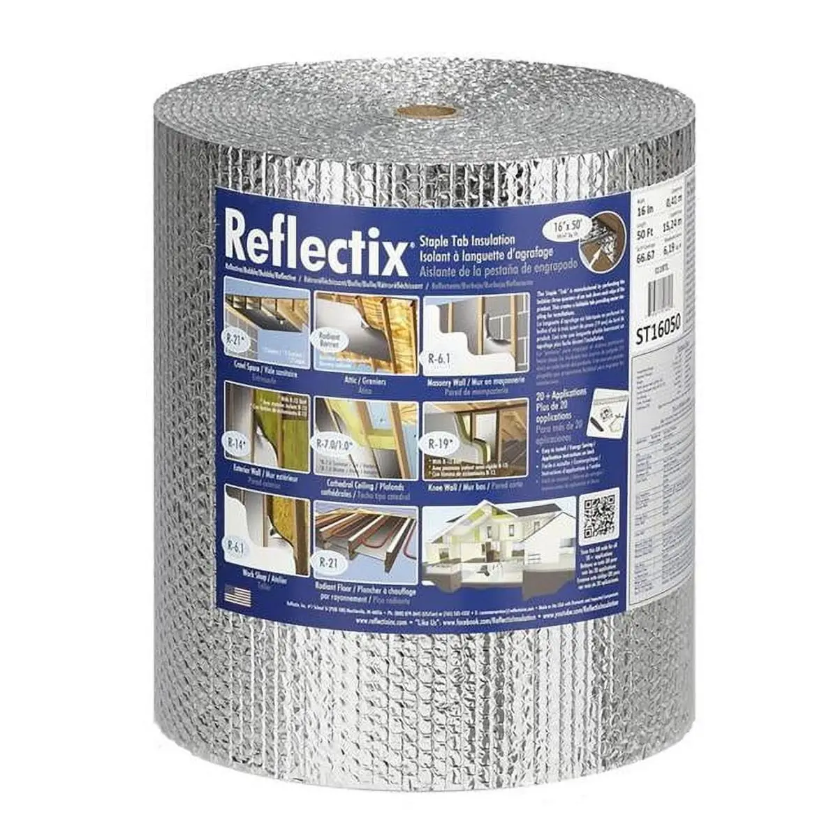 Reflectix 5018763 16 in. x 50 ft. R-3.7 to R-21 Reflective Radiant Barrier Foil Insulation Roll - 67 sq. ft., Dependability