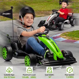 Garvee 24V Electric Go Kart Toy for Kids, Fast Speed 7.5 Mph Ride on Drifting Car, Adjustable Legroom for Kids Grows, 200W*2 Motors ,Max Load 135 LBS, Power Display, Racing Car for 5-12 Years