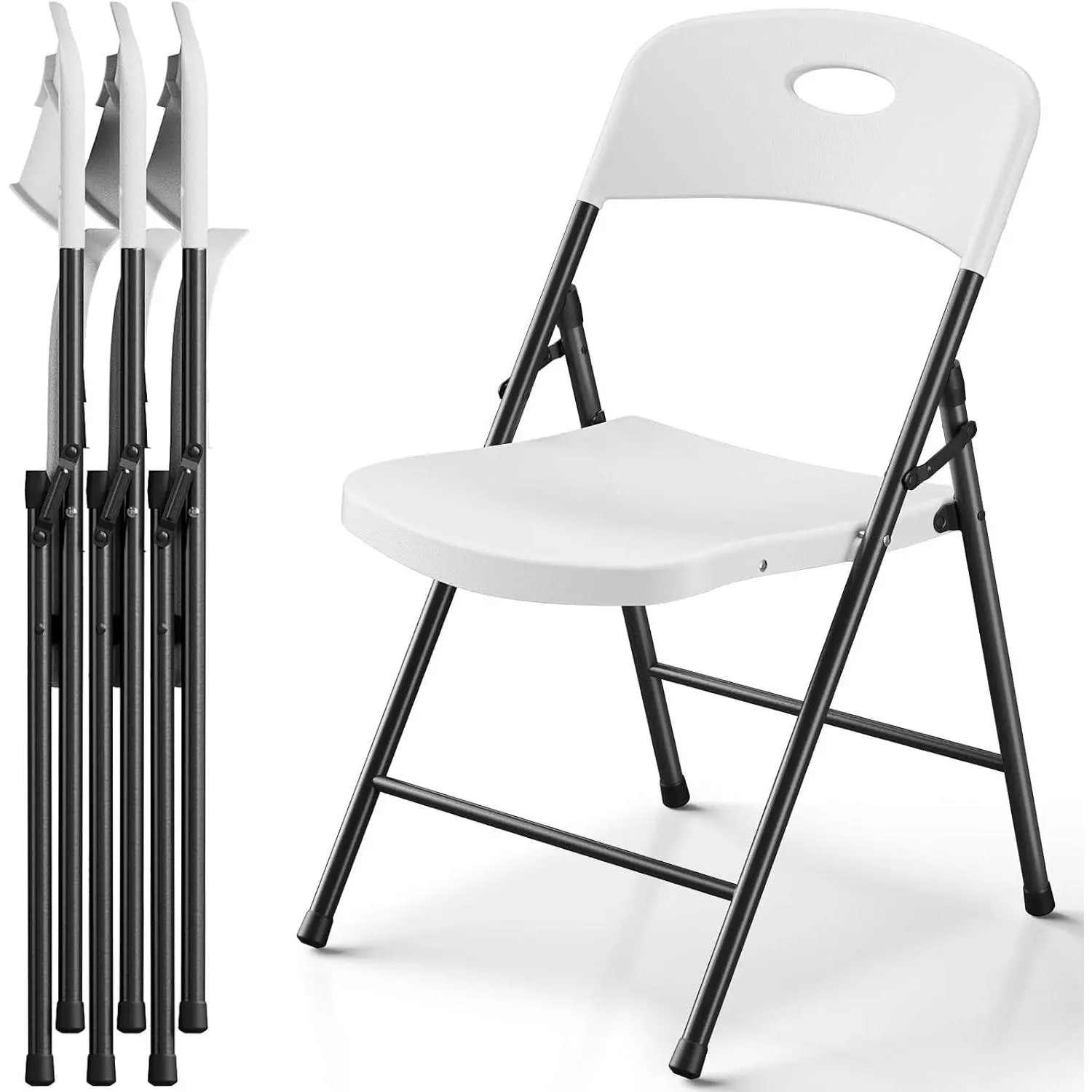 Heavy-Duty Plastic Folding Chair, Ergonomic Back, Outdoor White Folding Chairs for Outside Indoor, Portable 350 lbs Capacity Heavy Duty Plastic Metal Foldable Chairs, Stackable & Portable, for Home, Party, Indoor & Outdoor Use