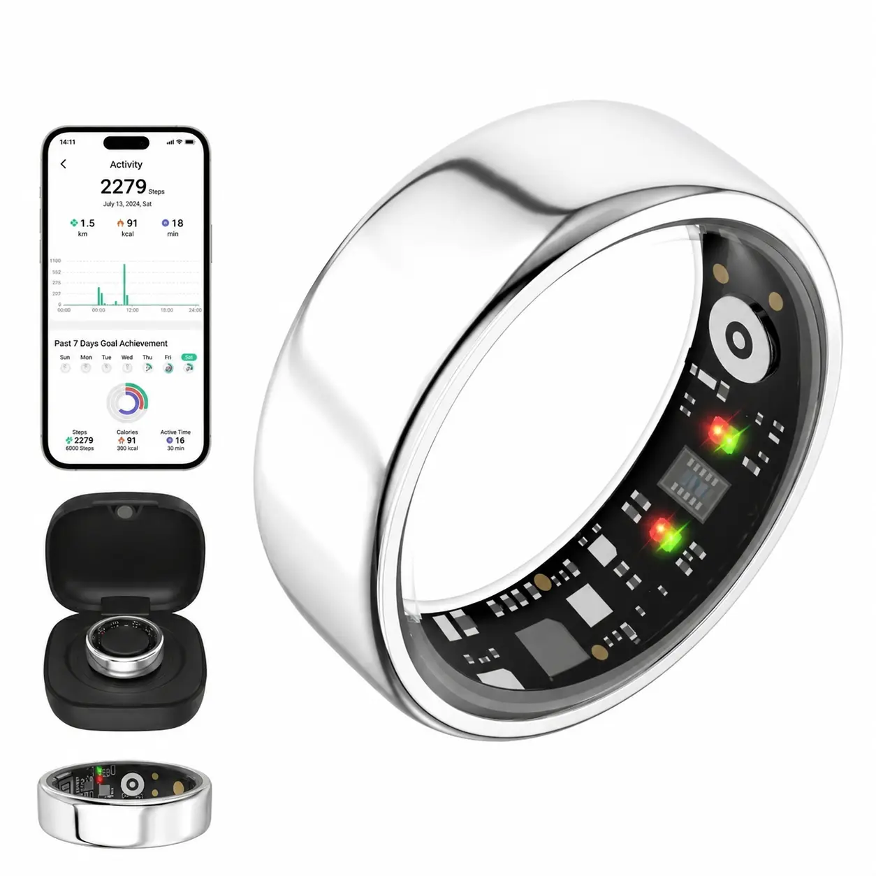 Quriov Smart Ring, Waterproof Tracking Fitness Ringwith Sleep, Heart Rate Monitoring, Stylish Wearable for Men & Women gift Wireless Connection,with charging box Touch Screen Watch Running Watch Compact Durable