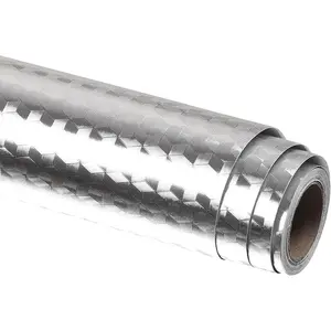 2 Rolls Peel and Stick Foil Kitchen Wallpaper 15.7"x394" Kitchen Backsplash Sticker Waterproof Oil Proof Sticker Silver Cabinet Liner Self Adhesive Drawer Liner Cabinets Shelf Stickers