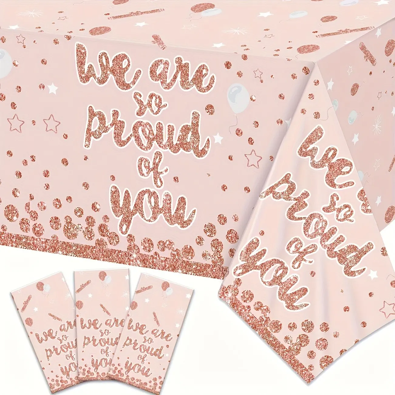 3Pcs Graduation Decorations, Graduation Tablecloth, Party Decorations, Class of 2026 Graduation Party Supplies, Rose Pink Congratulation Table Cover for College Senior High School Decor, Party Accessory, Graduation Ceremony Decoration