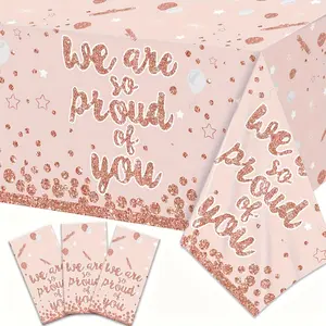 3Pcs Graduation Decorations Graduation Tablecloth So Proud of You Party Decorations Large Class of 2026 Graduation Party Supplies Rose Pink Congratulation Table Cover for College Senior High School Decor Set Overlay Table Cover
