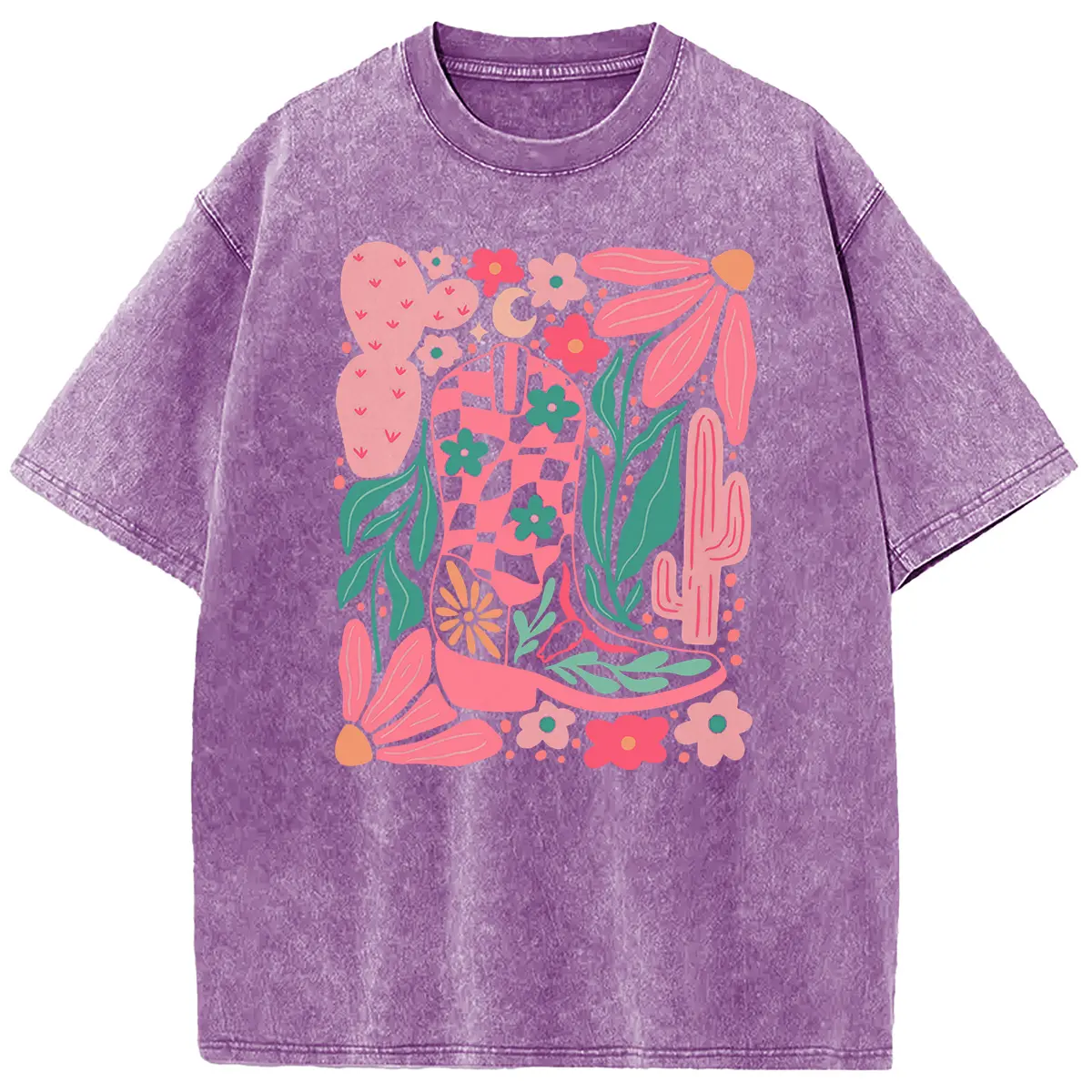Holafish Blossoms, Gorgeous Abstract Flowers Acid Wash T-shirt, Boho Floral Design, Summer Vibes, Gardening, Festival, Nature Shirt, Women's Tee, Tshirt