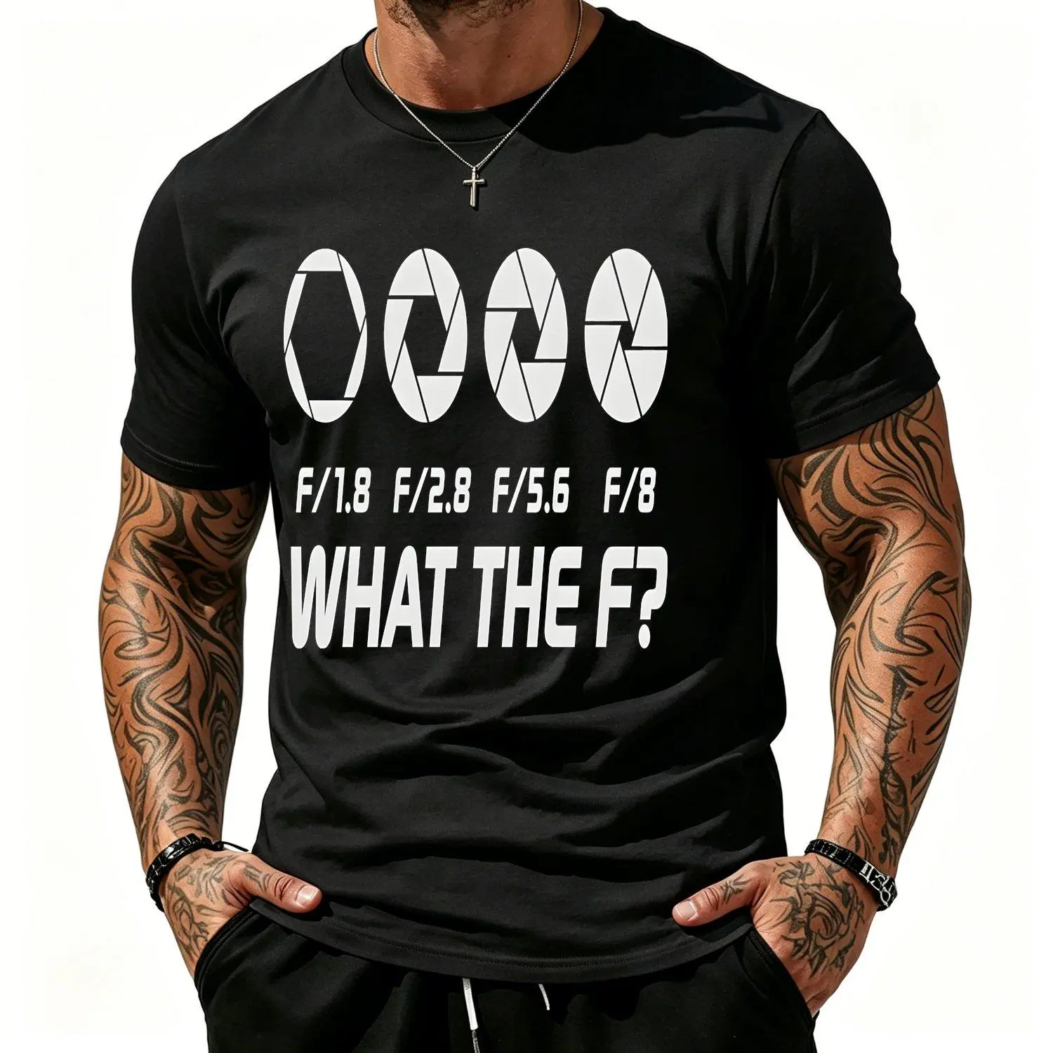 Men's Short-Sleeve Round Neck Graphic Camera T-Shirt - Menswear Casual Wear for Photographers, F Stop-Themed Streetwear Gift, Shortsleeve, Graphic T Shirts