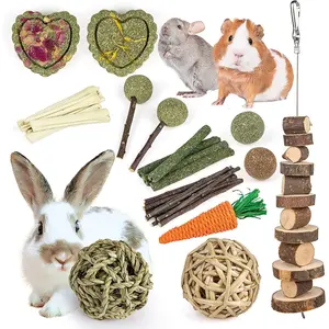 Rabbit Toys Bunny/Guinea Pig Toys Natural Timothy Hay Hamster for Teeth Handmade Chews and Treats Apple Wood Sticks Chinchilla Rat