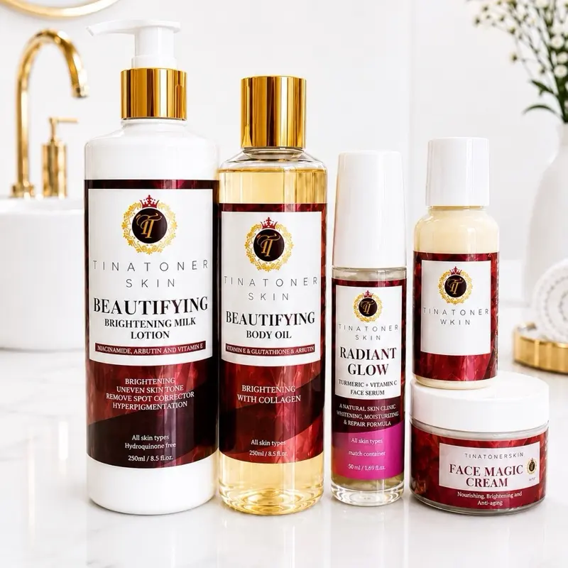 TINA TONER Nourishing Hydrating Body Care Set with Vitamin C & Collagen - Evening Lotion, Body Oil, Moisturizing Cream
