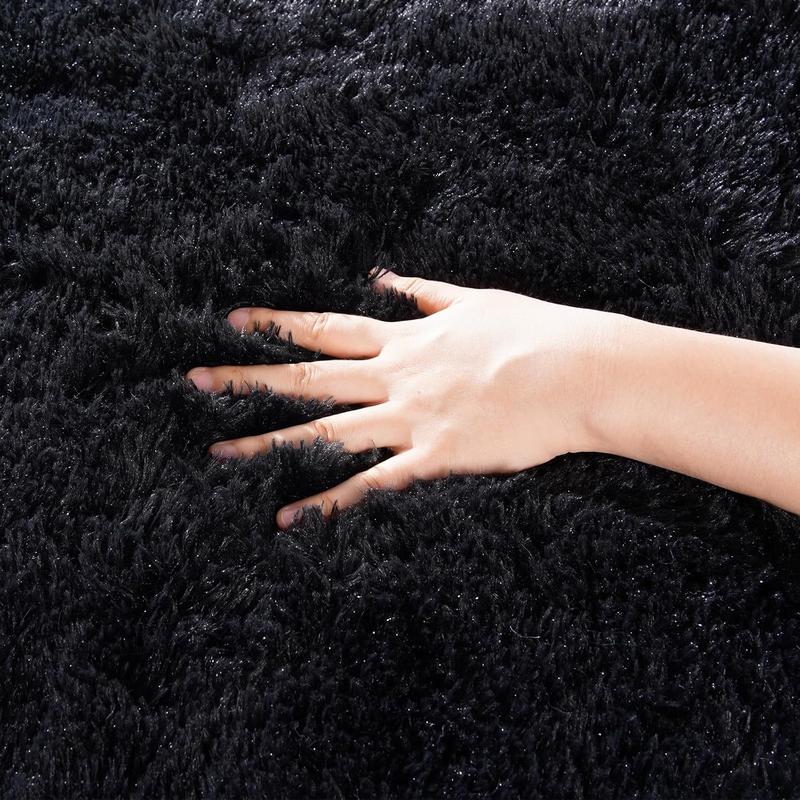 Shag Area Rugs for Living Room Bedroom , 5x8 Ultra Soft Fluffy Non-Slip Rug, Washable Indoor Carpet for Dorm Nursery Kids Room, Black Home Decor Shag Area Rugs for Living Room Bedroom , 5x8 Ultra Soft Fluffy Non-Slip Rug, Washable Indoor Carpet for Dorm Nursery Kids Room, Black Home Decor