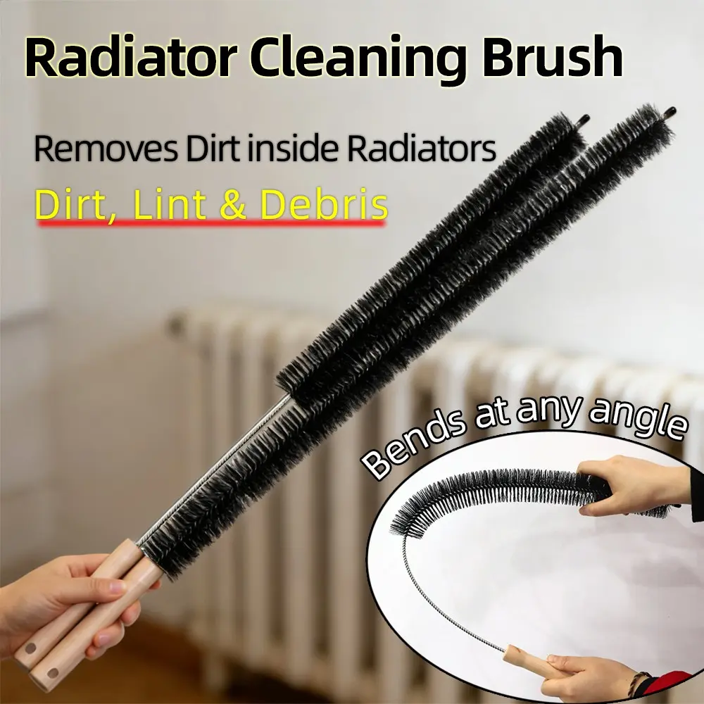 Multifunctional Radiator Cleaning Brush, 1 Count Handheld Cleaning Brush with Wooden Handle, Household Cleaning Tool for Kitchen Living Room Bedroom, House Cleaning Tools