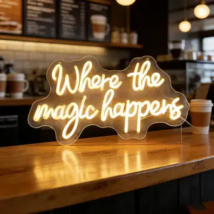 Where the magic happens Neon LED signs, USB powered dimmable light signs, special Valentine's Day gifts USB powered wall decorations, bedroom, game room, living room, house party decorations, birthday gifts