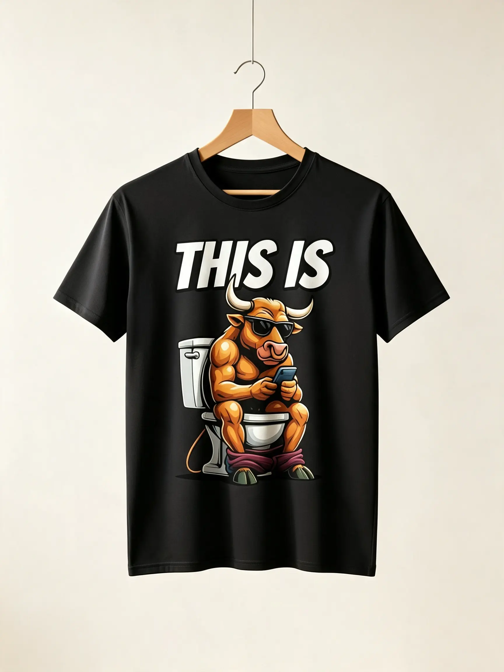 Funny Bull Slogan T-Shirt - "This Is Bull " Vintage Humor Graphic Tee Suitable for Men & Women, Soft Unisex Adult Shirt for Parties, Casual Wear, Themed Outfits - Comfortable Fit Bathroom Humor Apparel with Bull