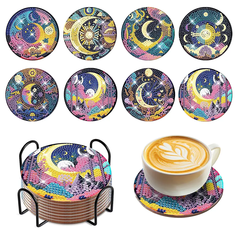 8PCS Diamond Art Coasters Kits, DIY Diamond Painting Coaster Kits for Beginners, Adults, Diamond Art Crafts Supplies
