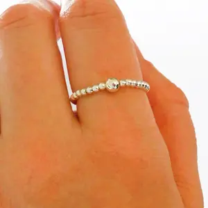 Silver Ball Beaded Elastic Stretch Ring