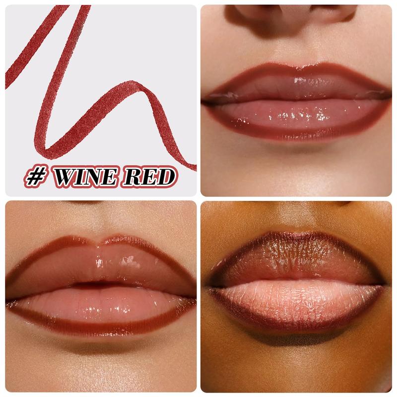 Buy 1 Get 1 Free Wine Red Peel-Off Lip Liner Pencil Plumps Lip Lines Enhances Lip Color Long-Lasting Transfer-Proof Waterproof Lip Makeup Set