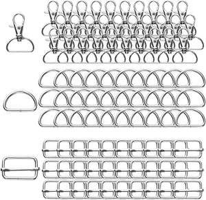 90pcs set DIY accessories - 30 Key Chain Carabiner D Ring, 30 Metal D Rings 25 mm, 30 Snap Hook for Bags, Bag Accessories for Sewing for Backpack, Key Fob Lanyard silver