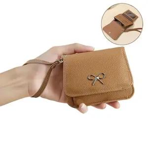 RFID Short Wallets for Women,  Wrist Strap Coin Purse Pouch Change Card Holder, Genuine Cow Leather Fashion with Key Ring Holders Clutch Slim Purse, Thanksgiving Christmas Gifts