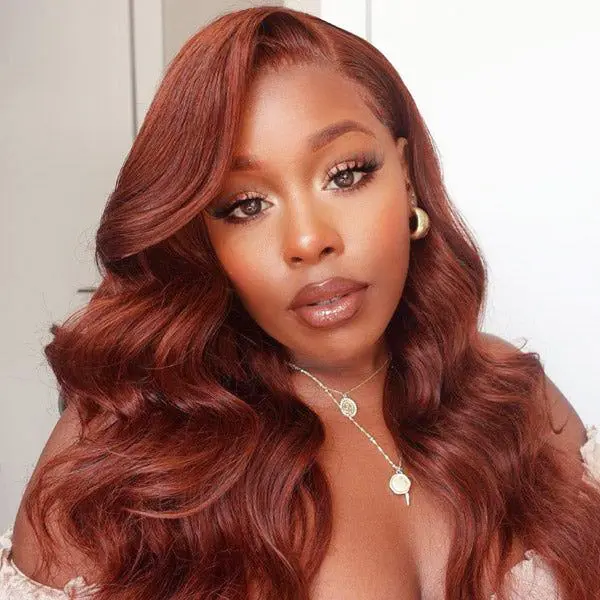 Kisslove Reddish Brown Colored 13X4 Transparent Lace Body Wave Frontal Wig 100% Human Hair