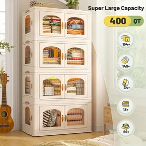 RaybeeFurniture 1-5 Pack Plastic Storage Bin with A Lid, Stackable Storage Containers with Wheels, Folding Storage Boxes, Closet Organizers & Storage Bins for Living Room, Office, Dorm, Kitchen