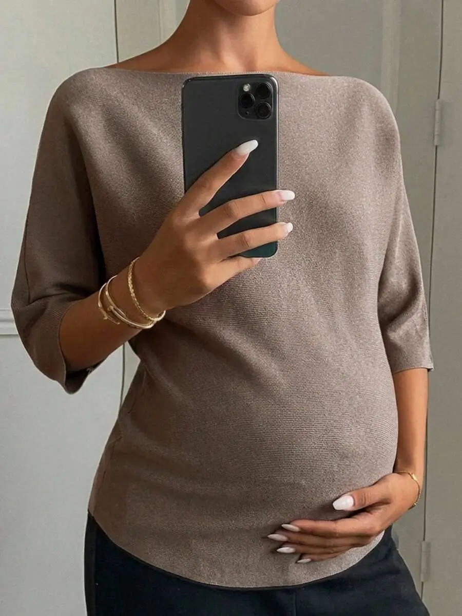 LYC Maternity Loose Solid Color Casual Short Sleeve Daily Wear Early Autumn Maternity Sweater