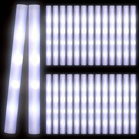 50-Pack Ultra Bright LED Foam Sticks White Color Glow Sticks with 3 Flash Modes Battery-Powered Non-Rechargeable High-Reflective Polymer for Parties Music Festivals Graduations Christmas New Year Wedding Carnival Camping Party halloween  favors