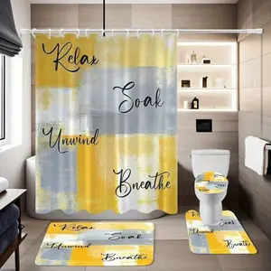 1/4pcs Bathroom Set - Complete Set With Graffiti Print Pattern, Elegant Modern Design For Home Decor, Bath Curtain, Full 4pcss Toilet Seat Cover, Easy To Install, Includes 12 Durable Hooks - The Perfect Gift For Friends And Family