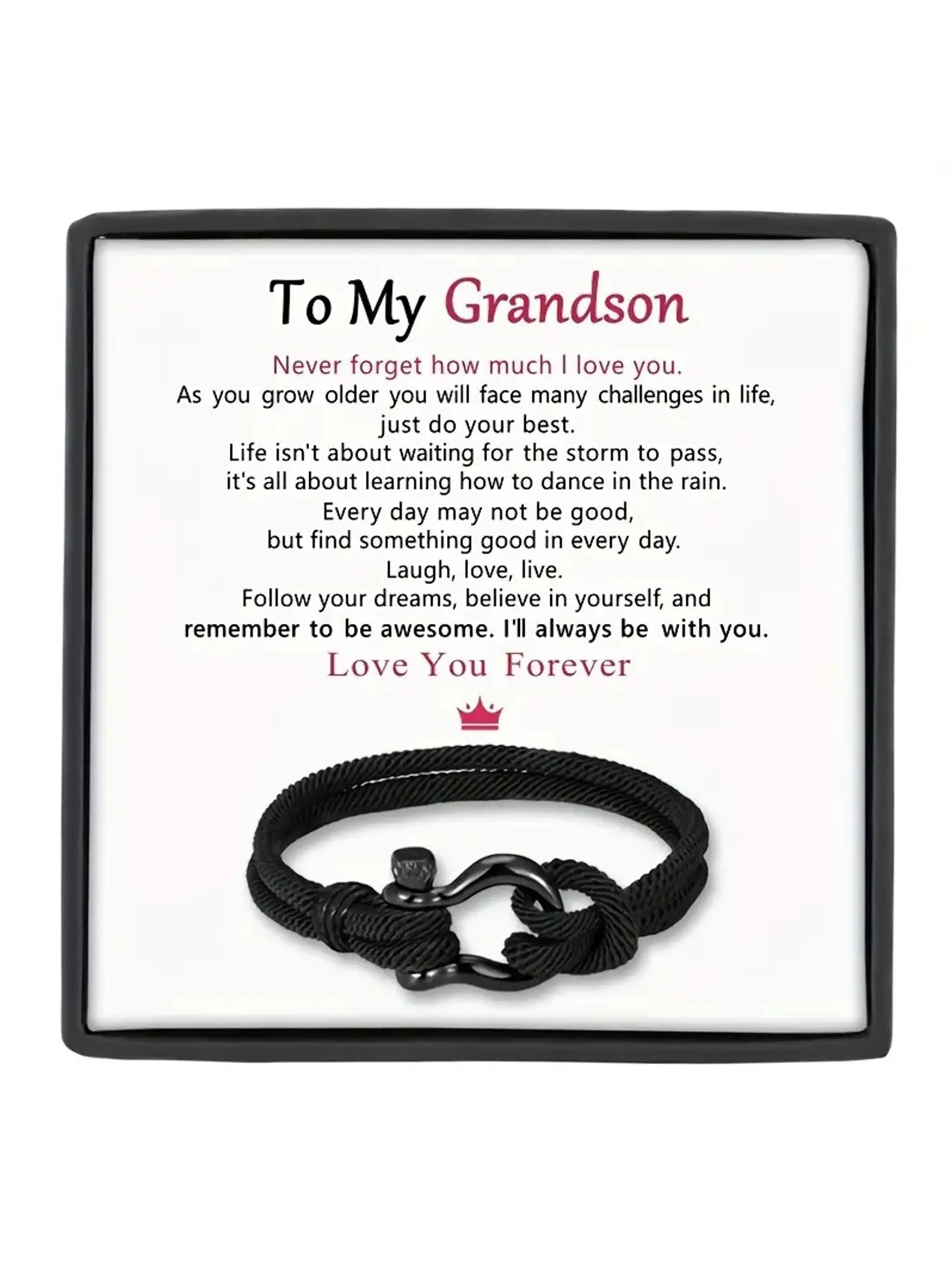 To My Grandson U-Shaped Buckle Summer Beach Elegant Jewelry Bracelet Milan Thread Woven Adjustable Hand Rope  | With Message Card & Gift Box | Perfect Christmas/Birthday/Party/Anniversary Gift