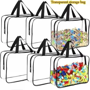 Fashion Transparent Storage Bag, Large Plastic Toy Organizer, Portable Clothes Organizer, Durable Zipper and Handle Closure, Ideal for Travel, Clothing, Bricks, Unisex