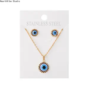 2Pcs Turkish Evil Eye Jewelry Set for Women | 14K Gold Plated NazarProtection Necklace & Huggie Earrings Pack, Hypoallergenic Spiritual Amulet Gift