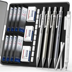 0.7mm Mechanical Pencil Set with Eraser Pen, 4 count Metal Mechanical Pencils, 480 HB Lead Refills, 3 count 4B Erasers, 10 count Eraser Refills for Writing, Drafting, Drawing & Sketching