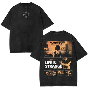Life is Strange Washed T-shirt Oversized 2 Sided Cotton unisex graphic tees game Menswear Vintage Retro Gaming Black streetwear Top Clothes Apparel
