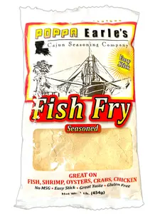 Poppa Earles Fish Fry 1lb Bag (Cajun Seasoning Company) Gluten Free & No MSG, All Purpose Fry Breading, Sugar Free, Seafood Breading, Chicken Breading, Vegetable Breading, Full of Flavor and Creole Spice "Poppa Earle's Fish Fry" - Pack of 1 (16oz) bag