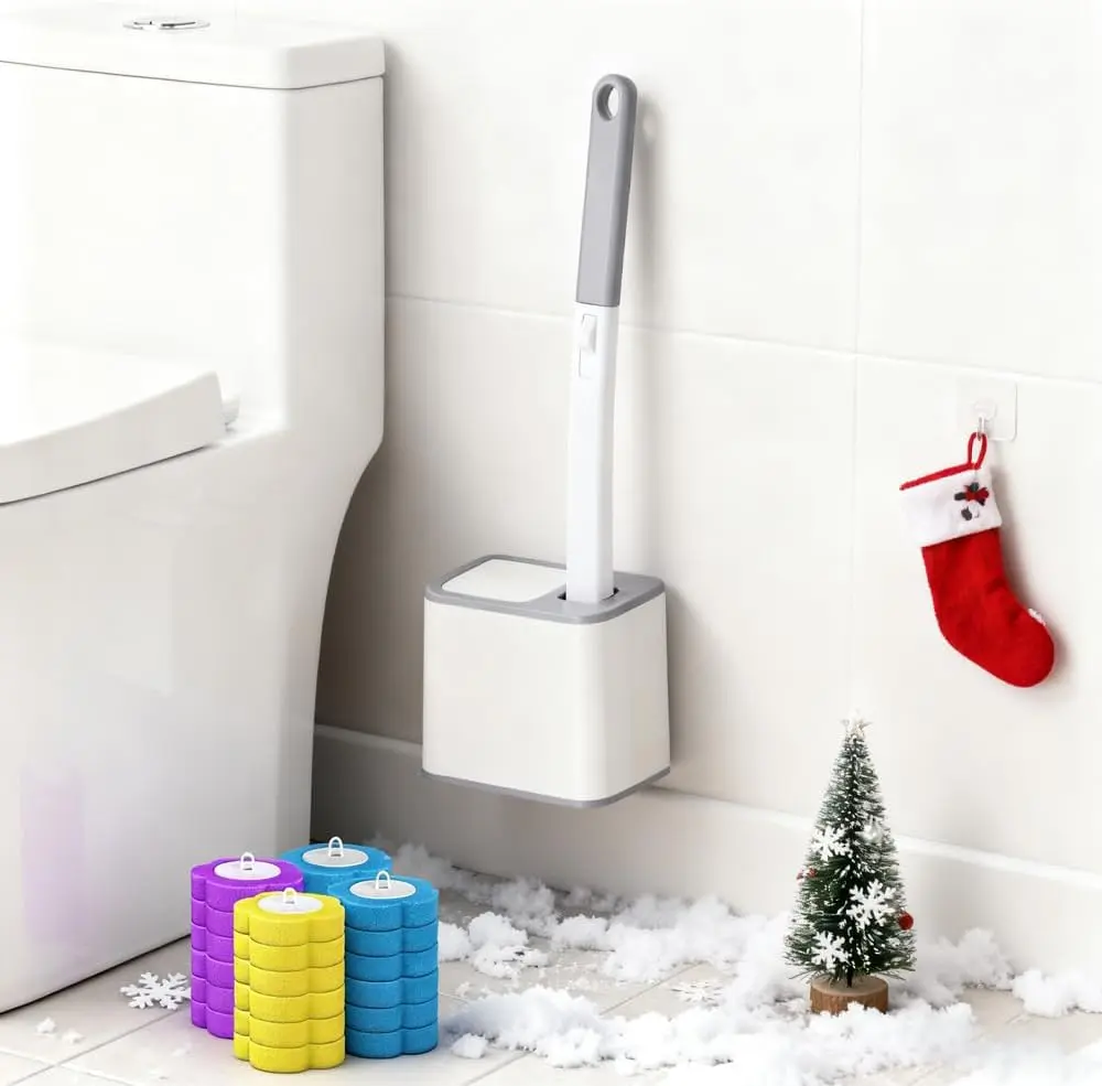24PCS Disposable Toilet Bowl Brush Refill System, Wall-Hanging Bathroom Scrubbing Kit, Hygienic 1-Time Use Cleaning Set for Toilet, Bathtub, Sink, Drain, Urinal Cleaning
