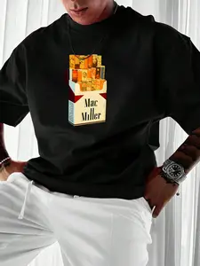 Unisex's Regular Fit Cartoon Letter Graphic Drop Shoulder Tee, Casual Street Soft Comfy Half Sleeve Round Neck T-shirt for Summer, Unisex's Tops for Daily Wear, Streetwear