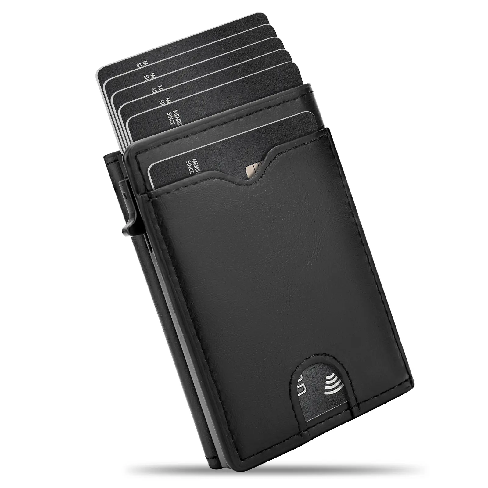 2026 New Men's Plain Leather Pop-Up Card Wallet, Slim Minimalist RFID Blocking Magnetic Closure Front-Pocket Holder with ID Window, 7-11 Cards Capacity, Ideal Everyday Birthday Gift for Men