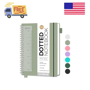 Bullet Dotted Journal Grid Spiral Notebook A5, 160 Pages, 100 GSM Thick Paper, Waterproof Plastic Cover, Sketching, 5.7" x 8.3", Sage Green