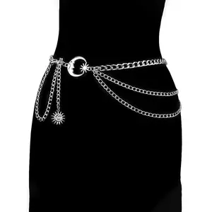Women's Moon Design Layered Belts, Fashionable Rhinestone Decorated Adjustable Belt for Jeans & Dress, Casual Waistband for Daily Clothing Decor, Trendy All-match & Exquisite Belt for Birthday Gift, New Punk Boho Style Statement Belts, Star Decorated Belt