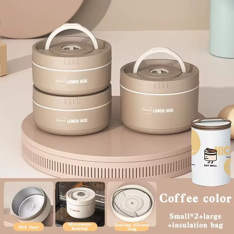 Insulated Stainless Steel Thermal Lunch Box Set - 3-Layer Food Grade Electrolytic Containers, Compact Stack, Never Rust, Solid Build, Large & Small Sizes, Portable Kitchenware with Insulated Bag & Protective Cover for Daily Lunch Storage