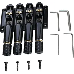 Black Headless Electric Bass Bridge 4 String Bass Bridge with Brass Saddles Bass   for 4 String Headless Bass