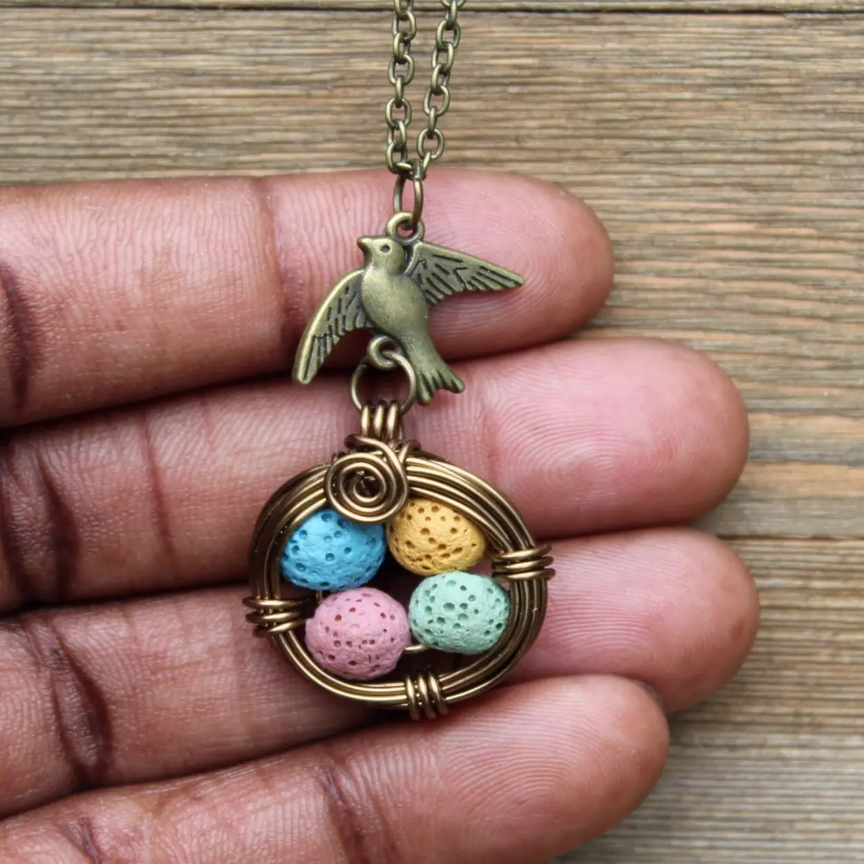 Multicolor Bird's Nest Necklace, Diffuser Necklace, Bird's Nest Necklace, Lava Bead Necklace, Aromatherapy Necklace, Gift For Mom