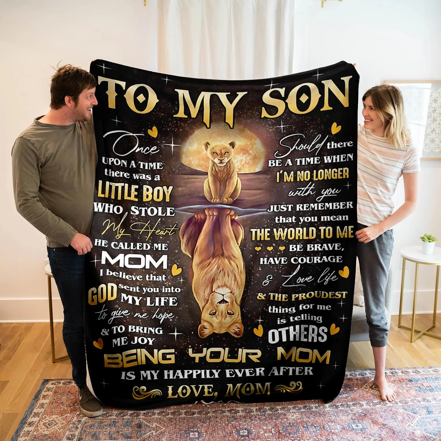 Modern Letter & Lion Pattern Flannel Blanket, 1 Count Soft Warming Throw Blanket, Napping Blanket for Home Office Travel, Gift for Son