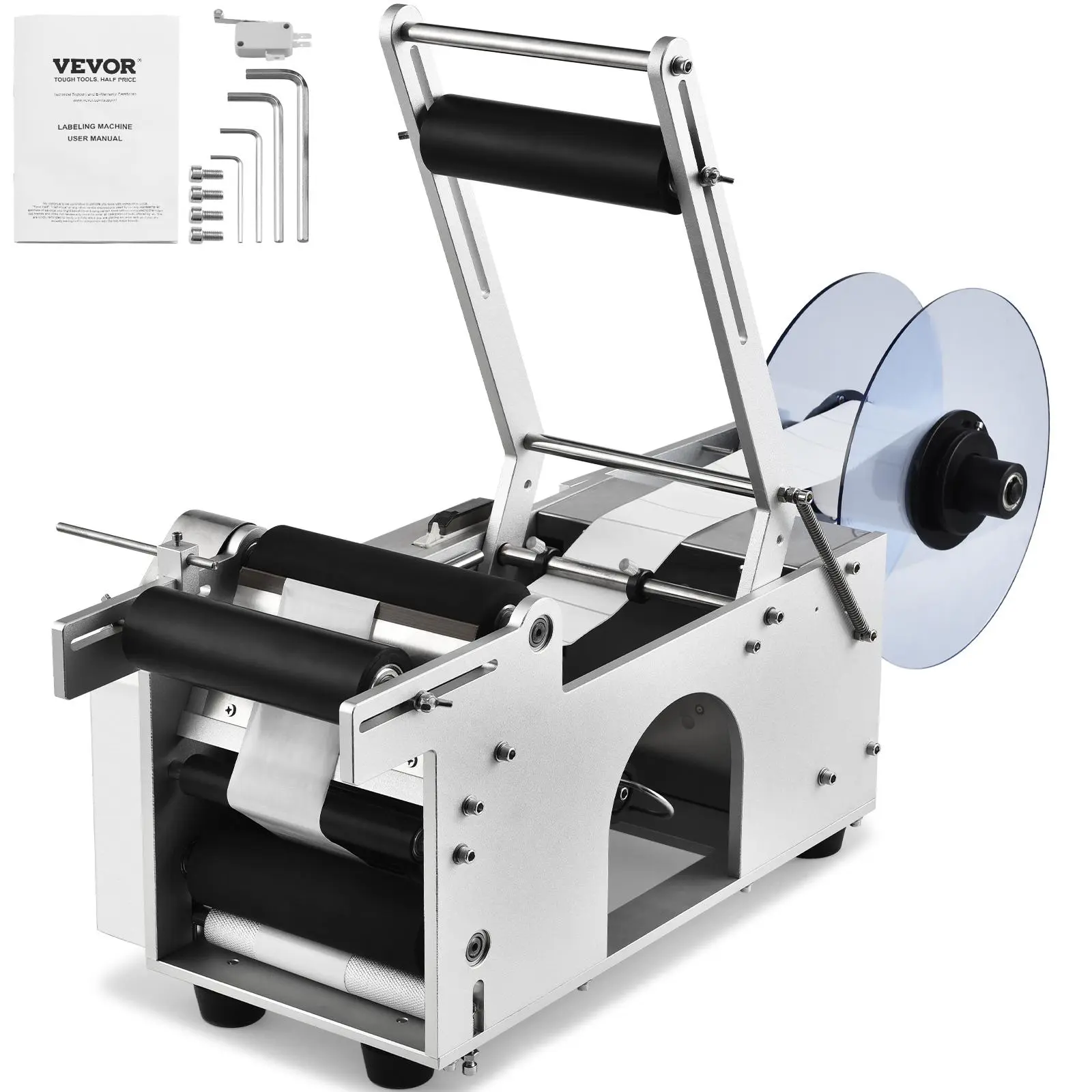 【Summerfinds】VEVOR Semi-Automatic Round Labeling Machine 20-50pcs/minElectric Bottle Label Applicator for Round BottlesRound Bottle Labeler Suitable for Bottle Diameter 0.78-4.72 inches (with Pressing Bar)