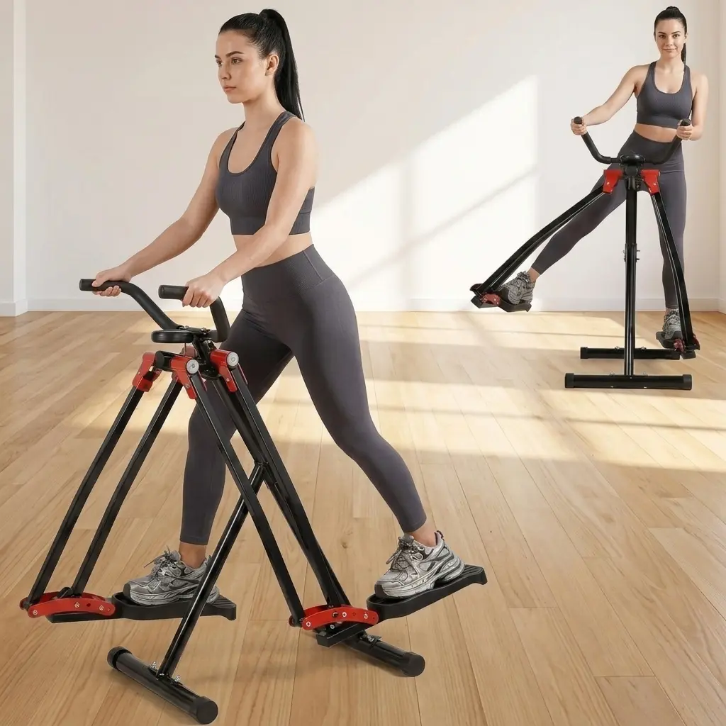 Foldable Air Walker Exercise Machine with LCD Monitor, Low-Impact Cardio Trainer with Extended Stride & Non-Slip Pedals for Home Workouts