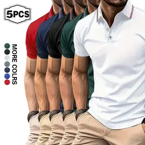 New 3-piece set of 5-piece summer European and American style Eurocode POLO shirt fashion men's POLO shirt classic lapel short sleeve T-shirt breathable skin-friendly comfortable shirt men.