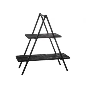 212 MAIN Handcrafted 2-Tier Wood & Iron Appetizer Platter Stand, Black, Gift, Wedding Prop