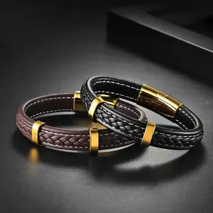 EJ Stainless Steel Leather Bracelet