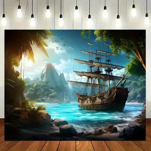 Ocean Pirate Tapestry Ship Backdrop Nautical Theme Wall Hanging Photography Background Sea Adventure Decor for Living Room Bedroom Indoor Outdoor Party Decoration