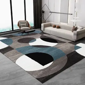 Modern Geometric Circle Flannel Area Rug - Mid-Century Abstract Teal & Gray Print Soft Mat for Living Room & Bedroom, Non-Slip Minimalist Home Decor #ModernGeometricRug #MidCenturyAbstractMat #MinimalistHomeDecor #TealGrayCarpet #NonSlipFlannelRug